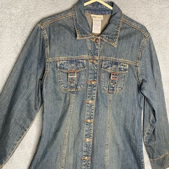 Vintage Faded Glory womens long sleeve denim jean button up dress y2k collar L - Picture 8 of 13